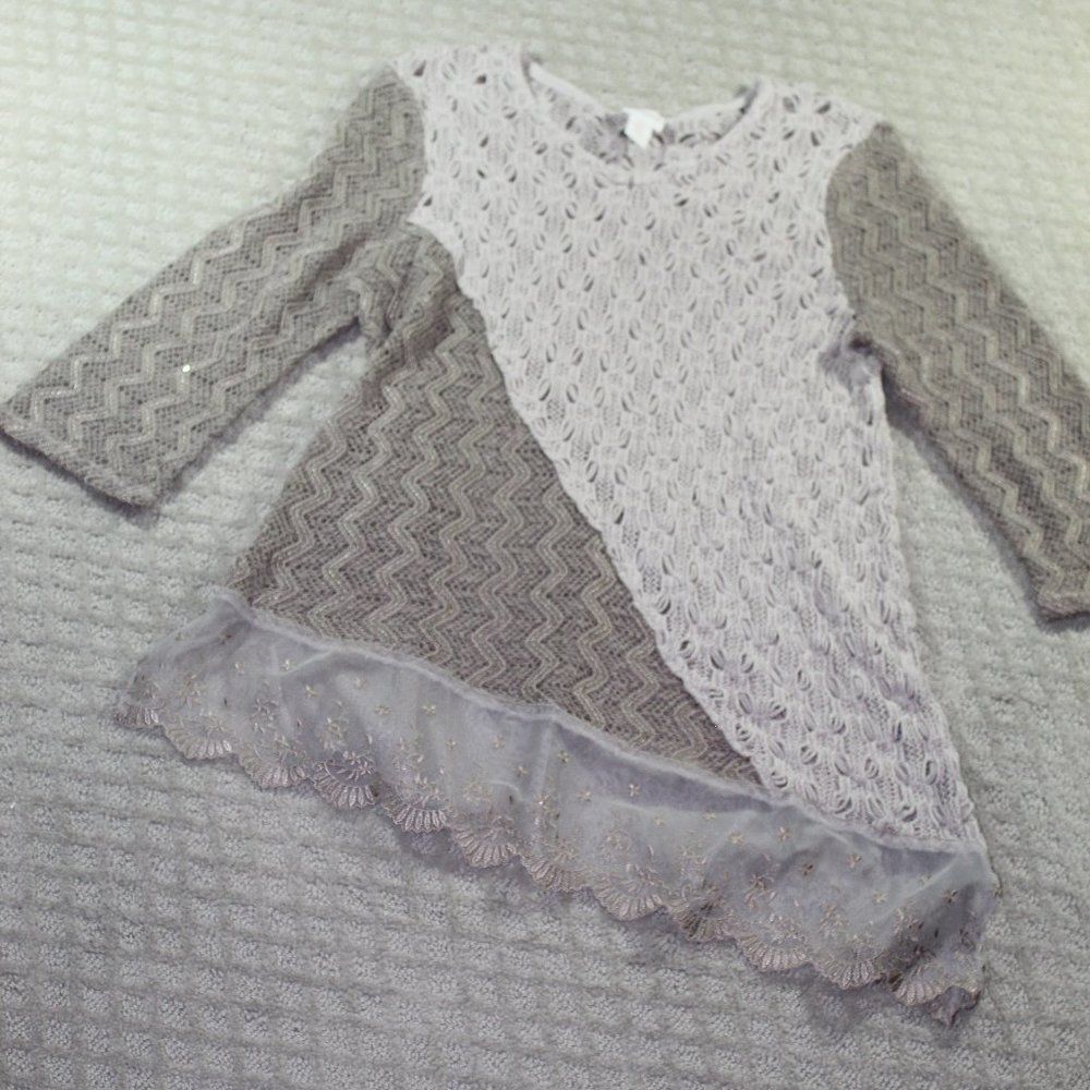 Chico's Size Small Two Toned Taupe Sweater with Lace and Sequins